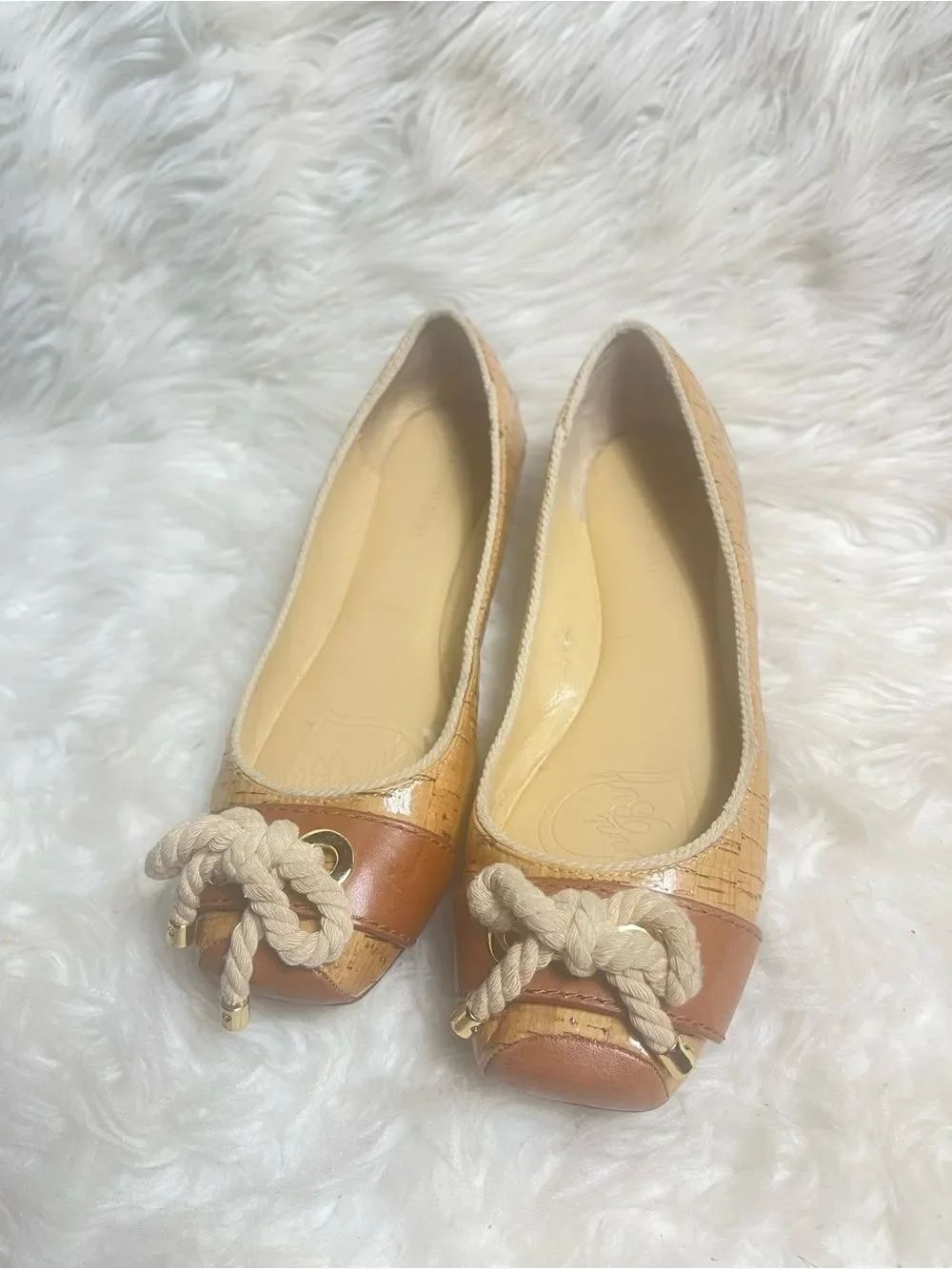 Gianni Bini Corkle synthetic Tan and brown Rope-Accent Ballet Flats SZ 10M